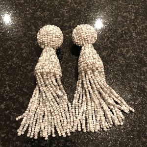 Silver Oscar De La Renta Beaded Tassel Earring